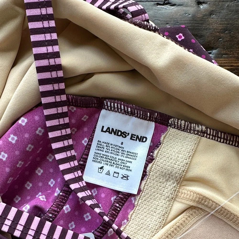 Lands' End One Piece Swimsuit in Purple and Cream Size 8 - Picture 2 of 6
